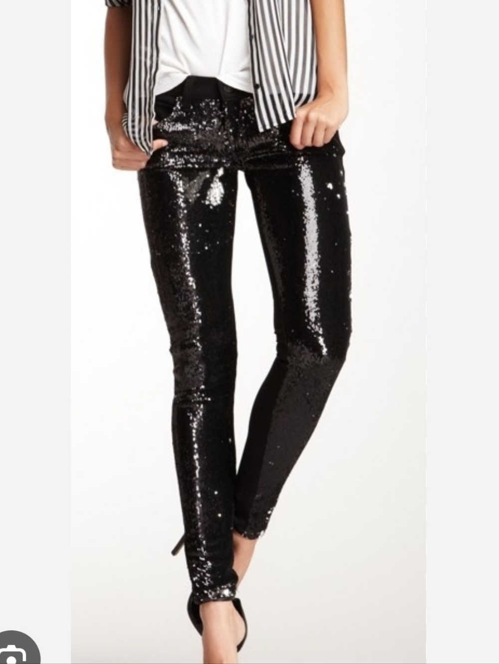 Frankie B Black Sequin Jegging Low Rise Black/silver Sz 26